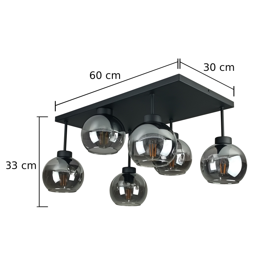 Припотолочная люстра NESSA 6xE27/60W/230V черный/дымчатый черный