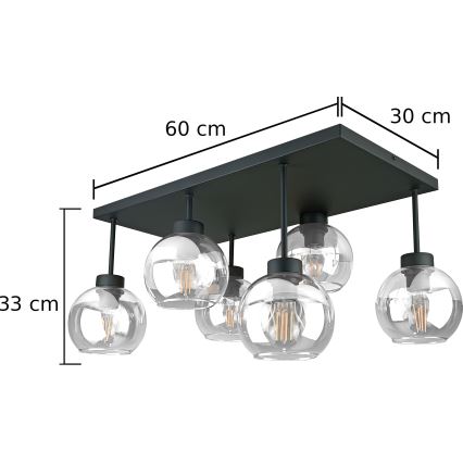 Припотолочная люстра NESSA 6xE27/60W/230V черный/прозрачный