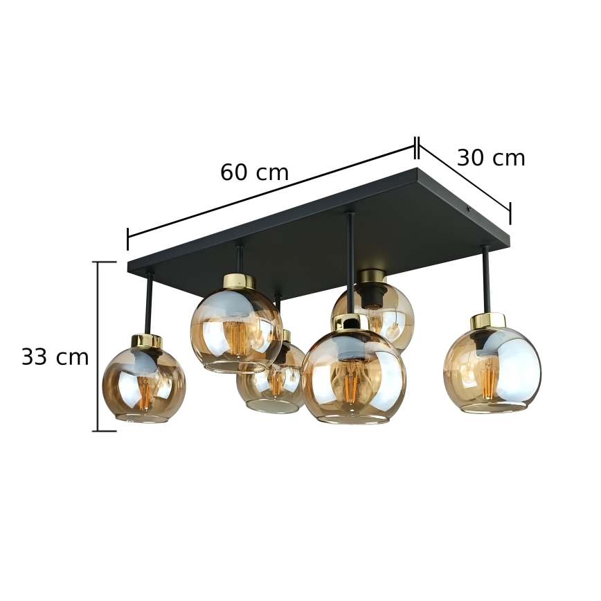 Припотолочная люстра NESSA 6xE27/60W/230V черный/золотистый/дымчатый бежевый