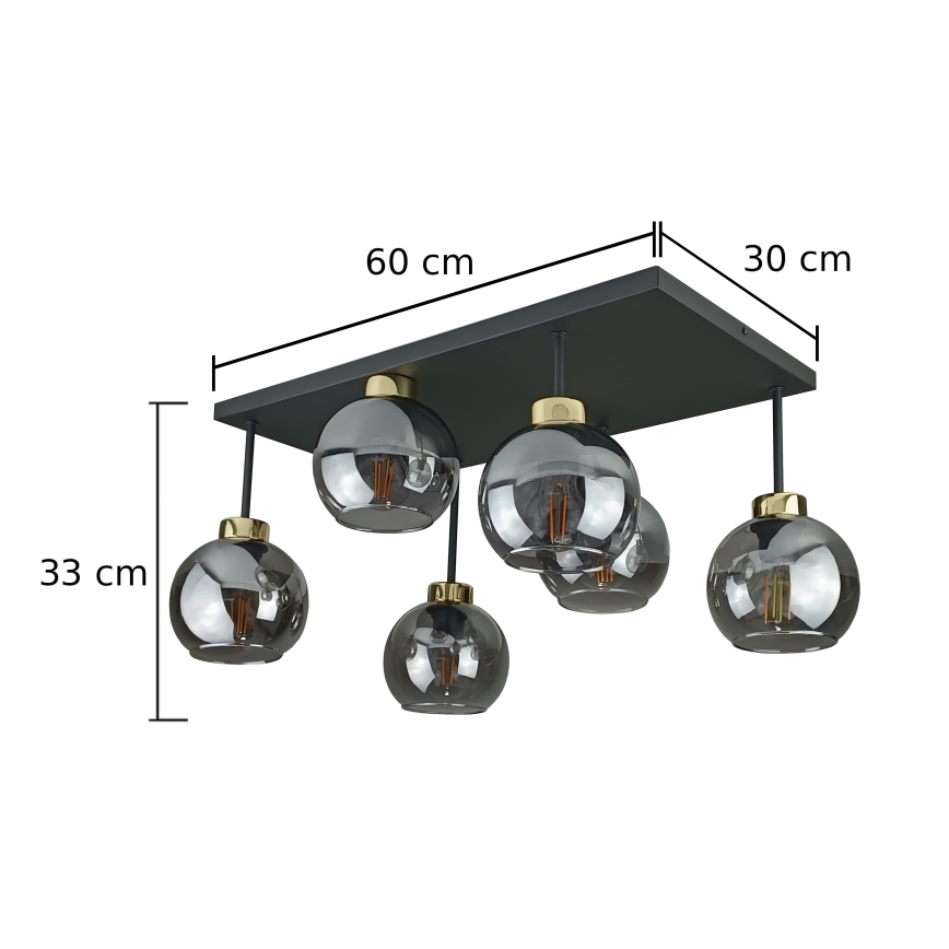 Припотолочная люстра NESSA 6xE27/60W/230V черный/золотистый/дымчатый черный