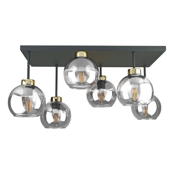 Припотолочная люстра NESSA 6xE27/60W/230V черный/золотистый/прозрачный