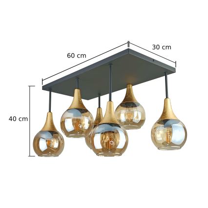 Припотолочная люстра SOMA 6xE27/60W/230V черный/золотистый/дымчатый бежевый