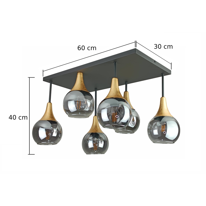 Припотолочная люстра SOMA 6xE27/60W/230V черный/золотистый/дымчатый черный