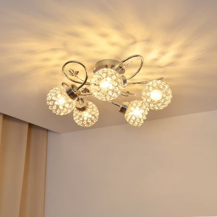 Припотолочная люстра SOPHIA 5xE27/15W/230V блестящий хром/прозрачный
