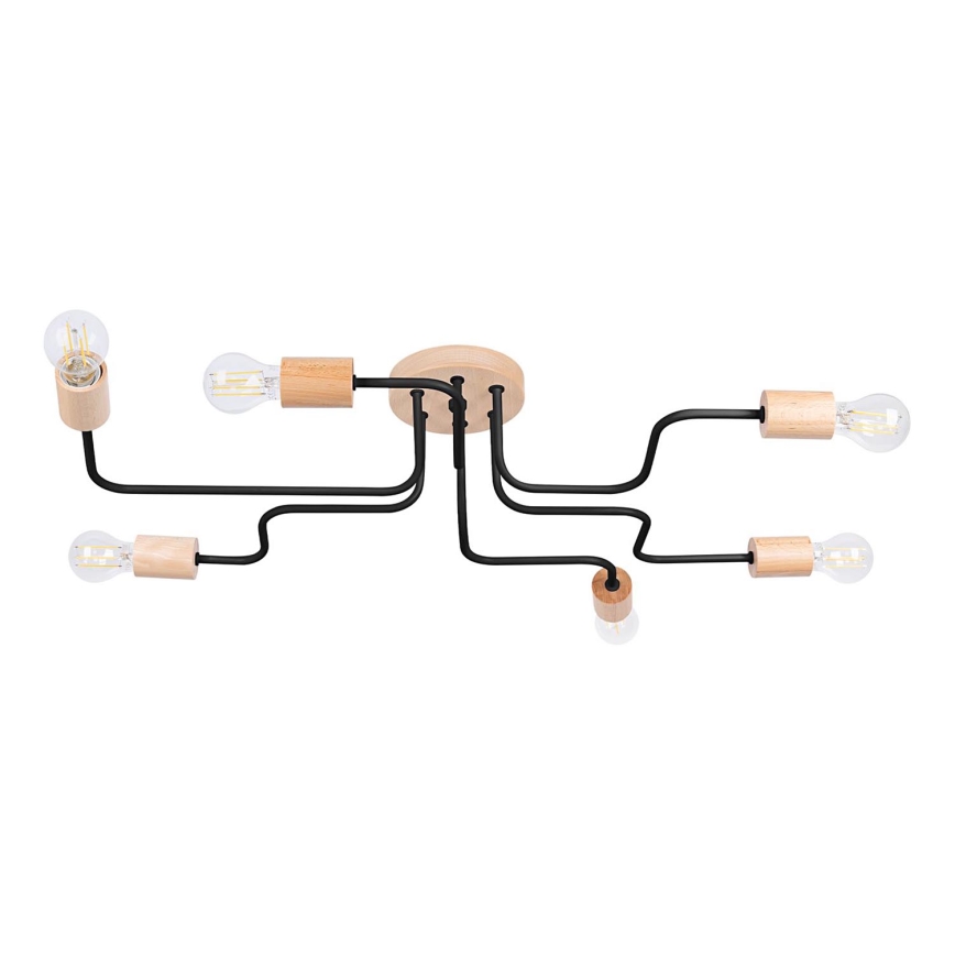 Припотолочная люстра TIMBO 6xE27/15W/230V черный/бежевый/бук