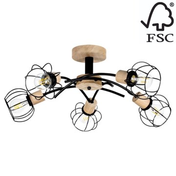 Припотолочная люстра VIVIANE 5xE27/60W/230V дуб - сертифицировано FSC