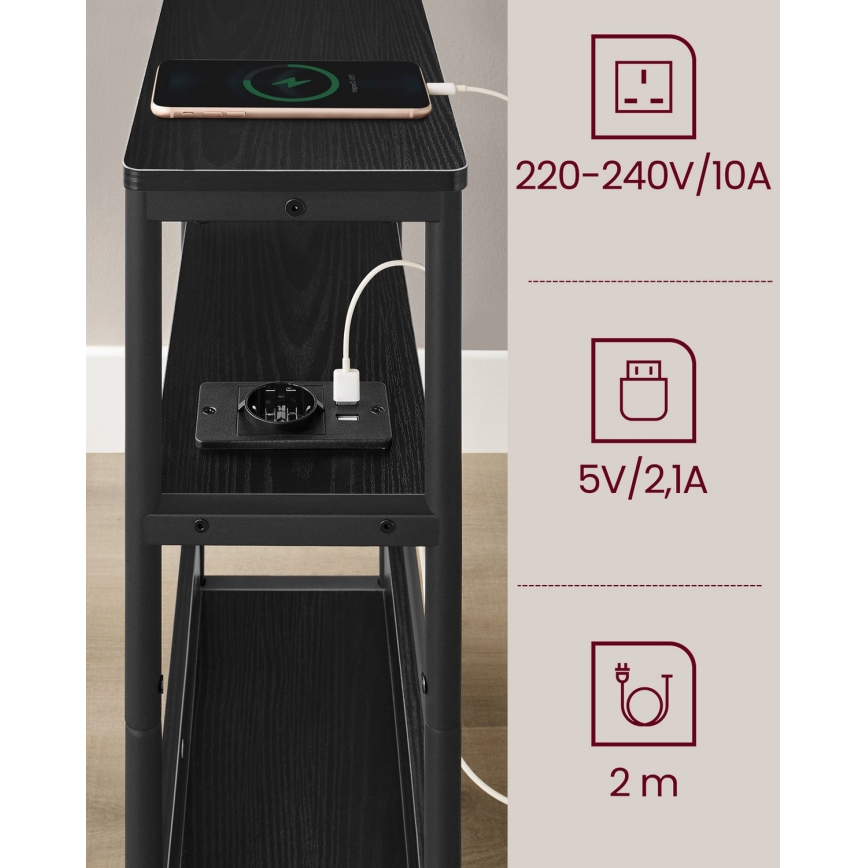 Приставной столик ROD с встроенной розеткой и USB-портами, чёрный