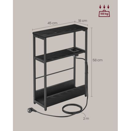 Приставной столик ROD с встроенной розеткой и USB-портами, черный
