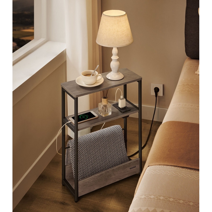 Приставной столик ROD с встроенной розеткой и USB-портами, коричневый/чёрный