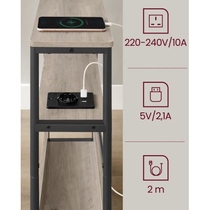 Приставной столик ROD с встроенной розеткой и USB-портами, коричневый/чёрный