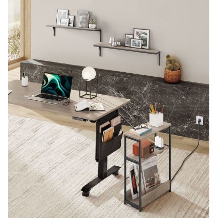 Приставной столик ROD с встроенной розеткой и USB-портами, коричневый/чёрный