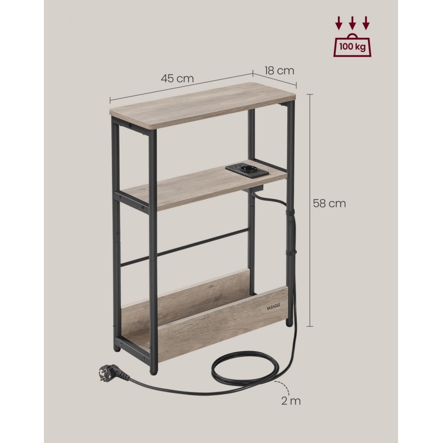 Приставной столик ROD с встроенной розеткой и USB-портами, коричневый/чёрный