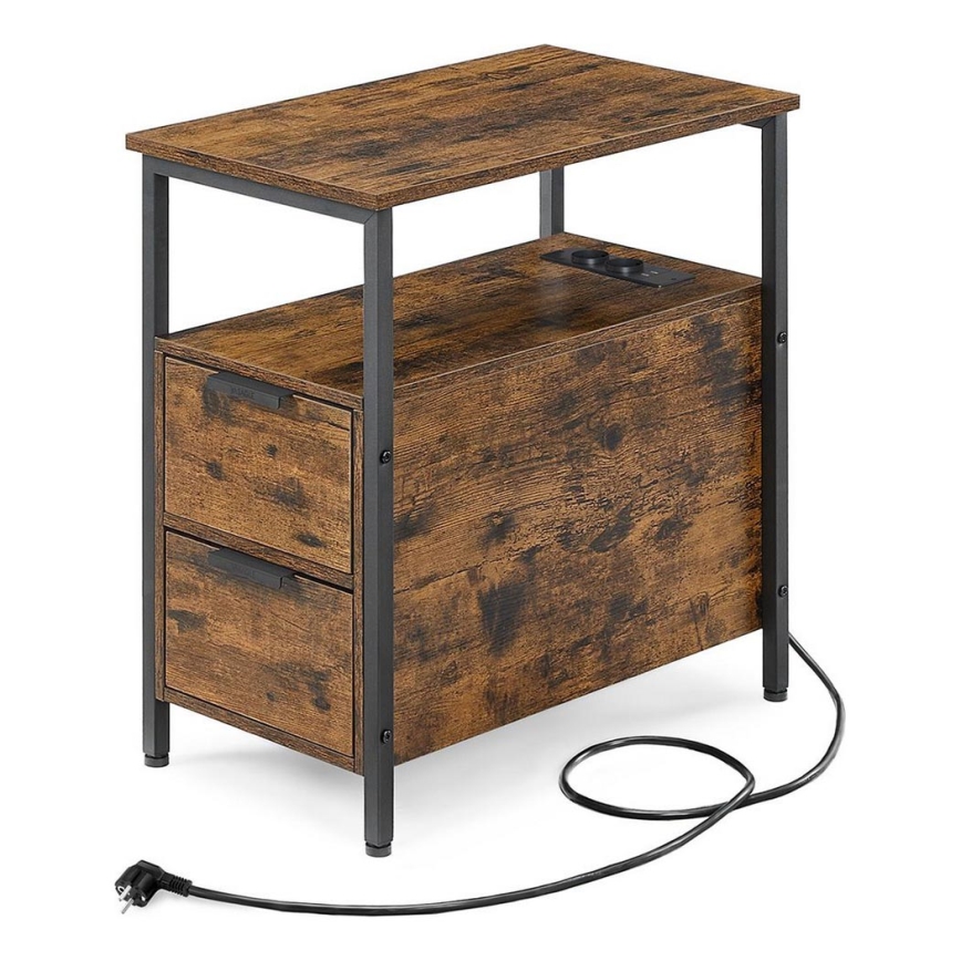 Приставной столик ROD со встроенными розетками и USB-портами, коричневый/чёрный