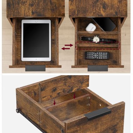 Приставной столик ROD со встроенными розетками и USB-портами, коричневый/чёрный