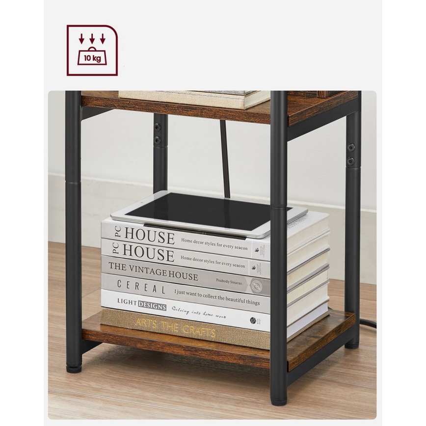 Приставной столик ROD со встроенными розетками и USB-портами, коричневый/чёрный