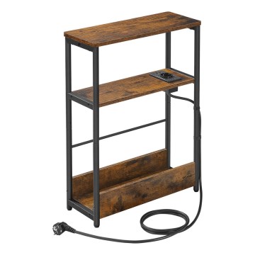 Приставной столик с встроенной розеткой и USB-портами ROD коричневый/чёрный