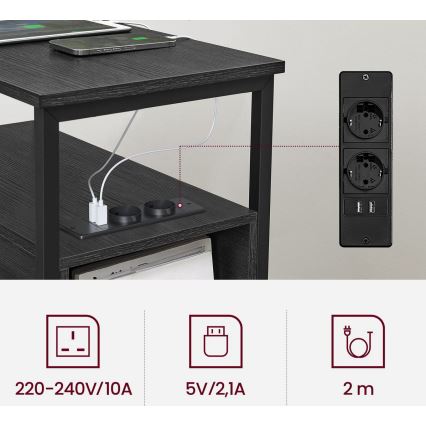 Приставной столик с встроенными розетками и USB-портами ROD черный