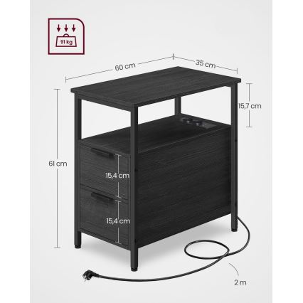 Приставной столик с встроенными розетками и USB-портами ROD черный