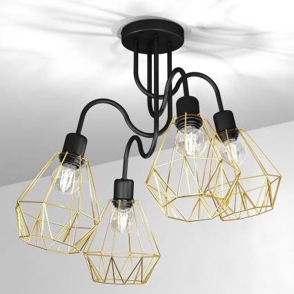 Пристельова люстра BERGEN 4xE27/60W/230V чорний/золотий