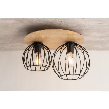 Пристельова люстра CYBER 2xE27/60W/230V дерево/чорний