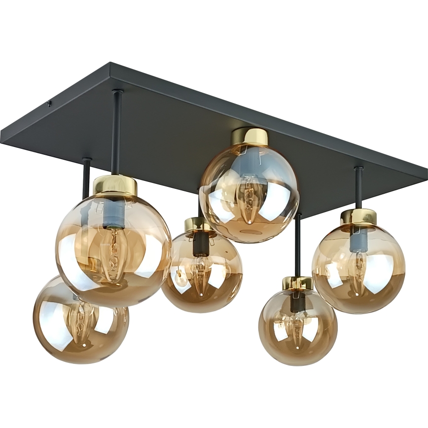 Пристельова люстра DEA 6xE14/60W/230V чорний/золотий/димчастий бежевий