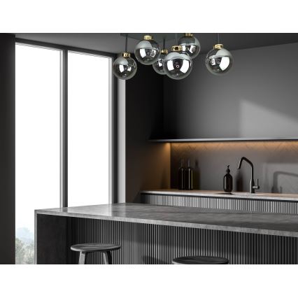 Пристельова люстра DEA 6xE14/60W/230V чорний/золотий/димчастий чорний