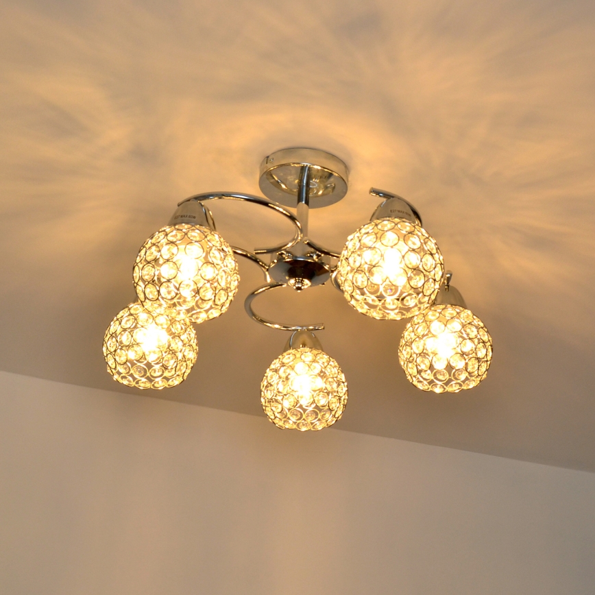 Пристельова люстра DORIS 5xE27/15W/230V глянцевий хром/прозорий