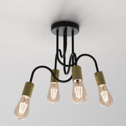 Пристельова люстра DOW 4xE27/60W/230V чорний/золотистий