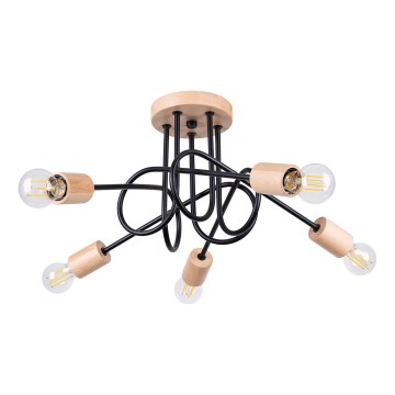 Пристельова люстра EMBER 5xE27/15W/230V чорний/бежевий/бук
