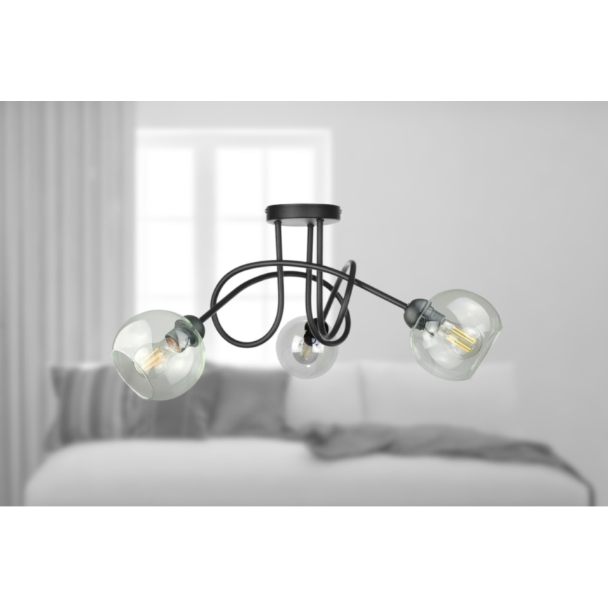 Пристельова люстра EVIE 3xE27/60W/230V чорний/прозорий
