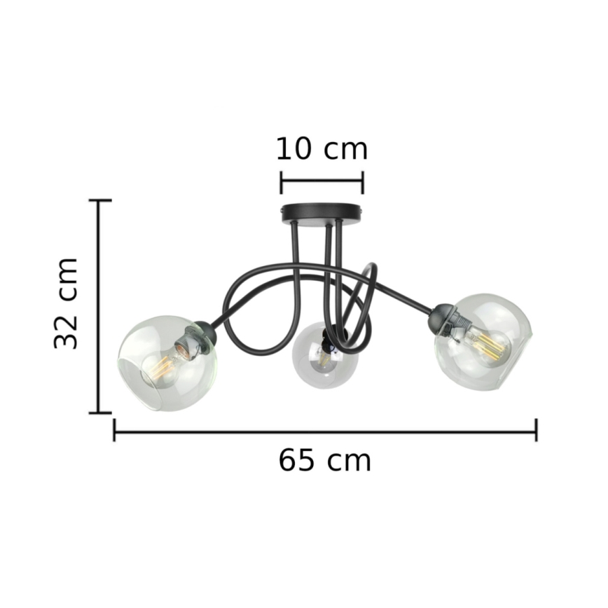 Пристельова люстра EVIE 3xE27/60W/230V чорний/прозорий