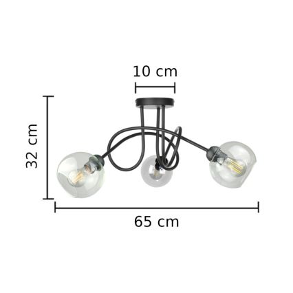 Пристельова люстра EVIE 3xE27/60W/230V чорний/прозорий