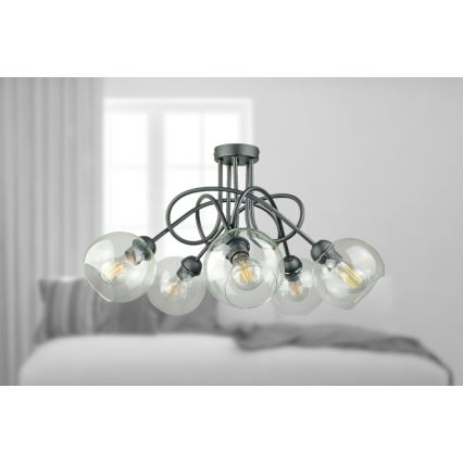 Пристельова люстра EVIE 5xE27/60W/230V антрацит/прозорий