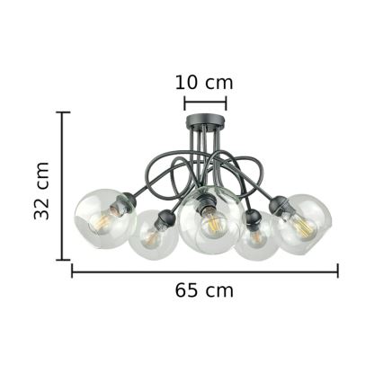 Пристельова люстра EVIE 5xE27/60W/230V антрацит/прозорий