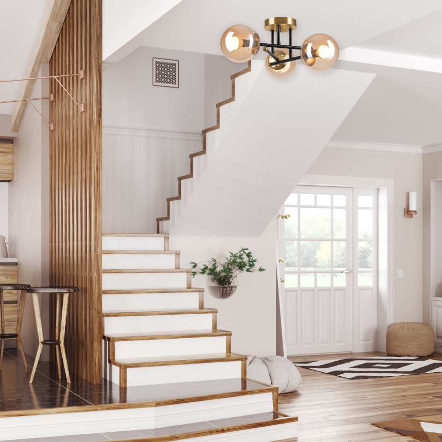 Пристельова люстра MALENA 3xE14/5W/230V золотий/чорний/димчастий бежевий