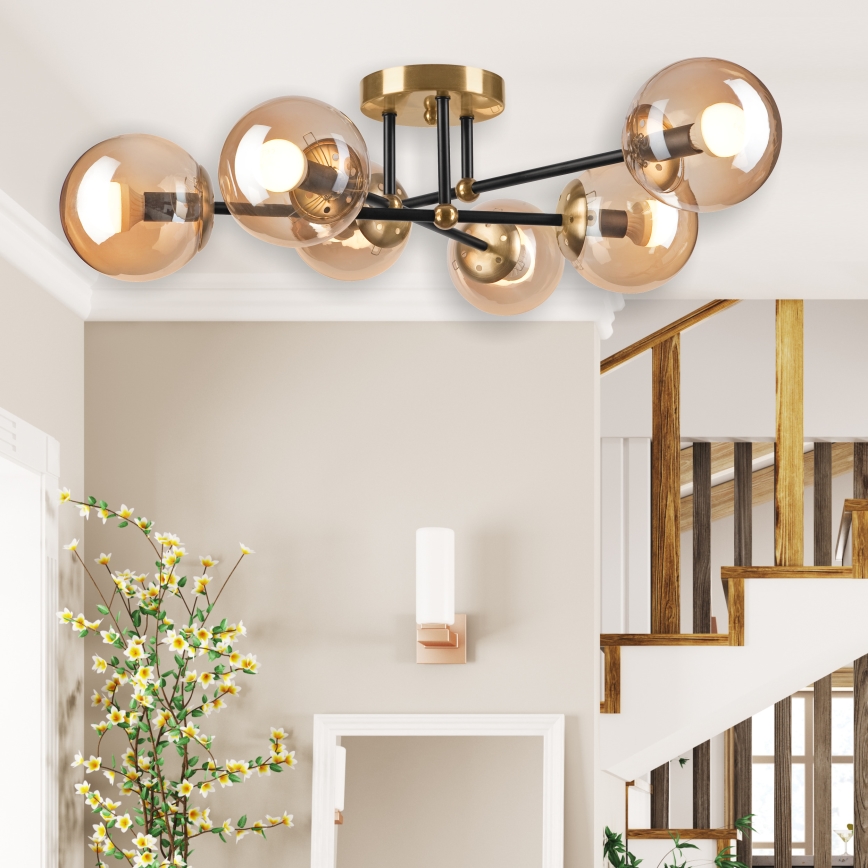 Пристельова люстра MALENA 6xE14/5W/230V золотий/чорний/димчастий бежевий