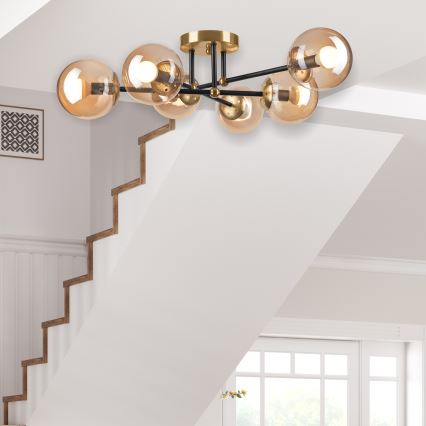 Пристельова люстра MALENA 6xE14/5W/230V золотий/чорний/димчастий бежевий