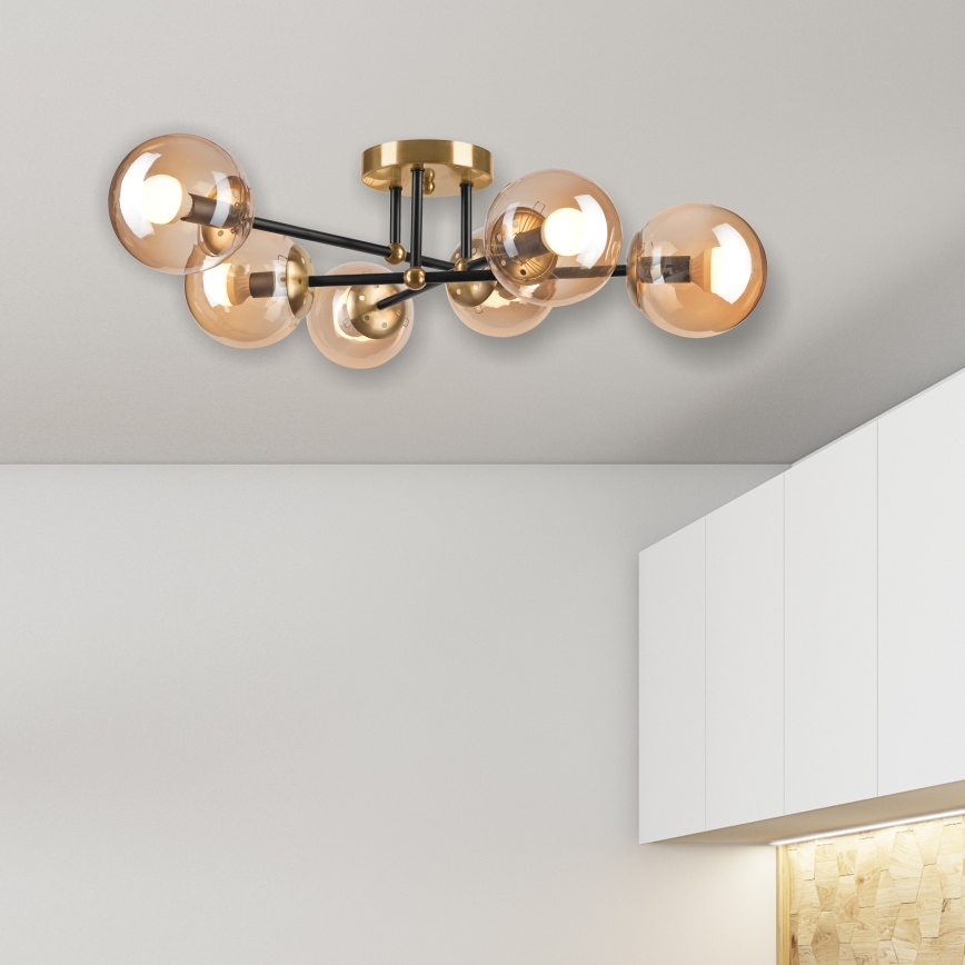 Пристельова люстра MALENA 6xE14/5W/230V золотий/чорний/димчастий бежевий