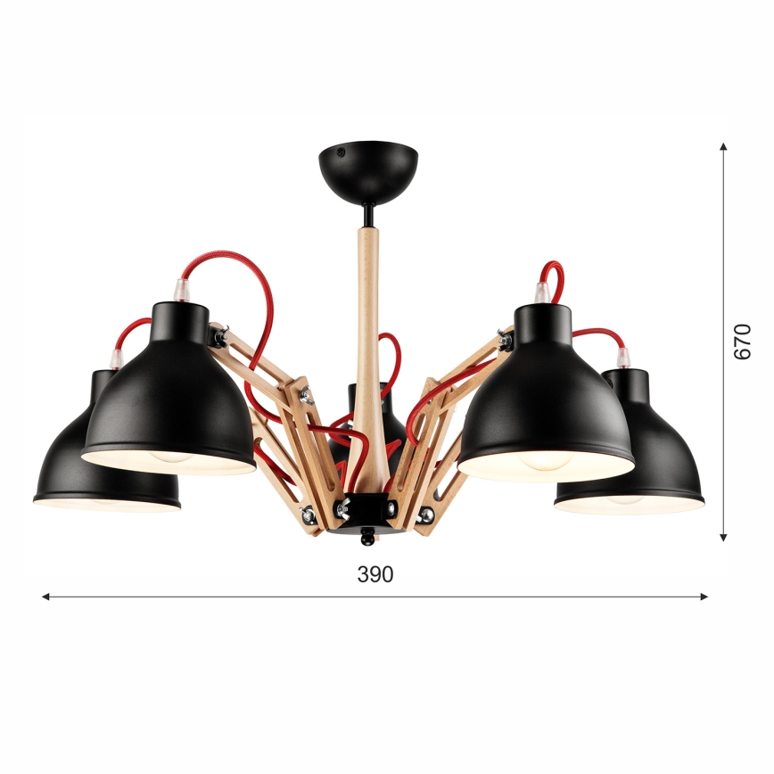 Пристельова люстра MARCELLO 5xE27/60W/230V бук - FSC сертифіковано