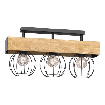 Пристельова люстра MENTON 3xE27/15W/230V чорний/коричневий/дуб