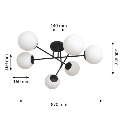 Пристельова люстра MOON 6xE27/15W/230V чорний