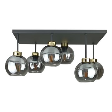 Пристельова люстра NESSA 6xE27/60W/230V чорний/золотий/димчастий чорний