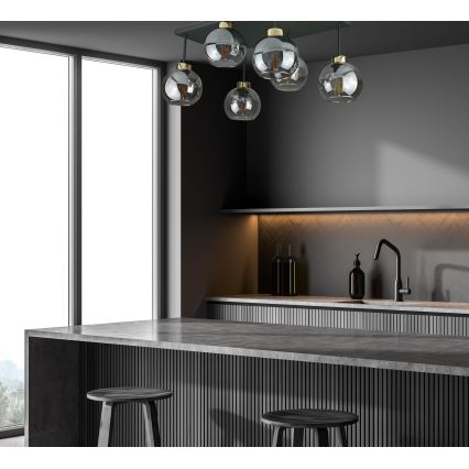 Пристельова люстра NESSA 6xE27/60W/230V чорний/золотий/димчастий чорний