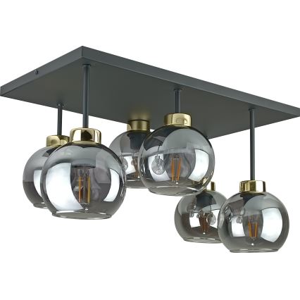 Пристельова люстра NESSA 6xE27/60W/230V чорний/золотий/димчастий чорний