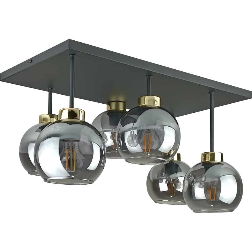 Пристельова люстра NESSA 6xE27/60W/230V чорний/золотий/димчастий чорний