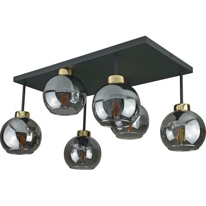 Пристельова люстра NESSA 6xE27/60W/230V чорний/золотий/димчастий чорний