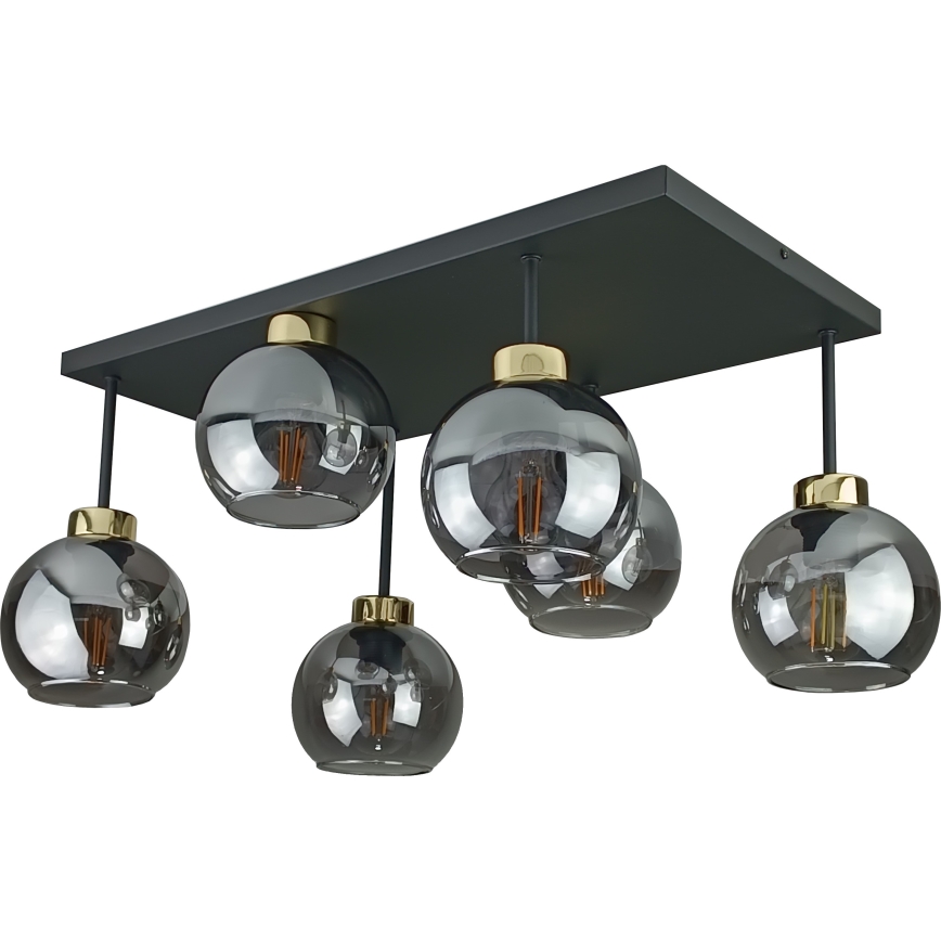 Пристельова люстра NESSA 6xE27/60W/230V чорний/золотий/димчастий чорний