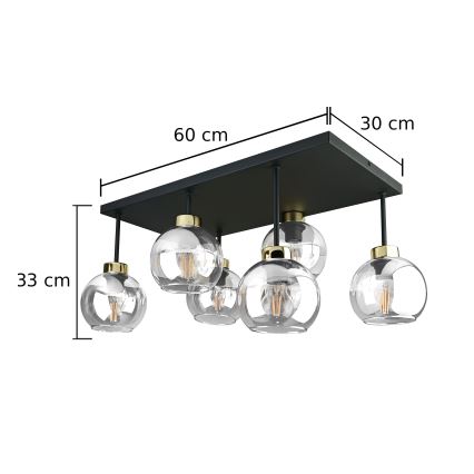 Пристельова люстра NESSA 6xE27/60W/230V чорний/золотий/прозорий