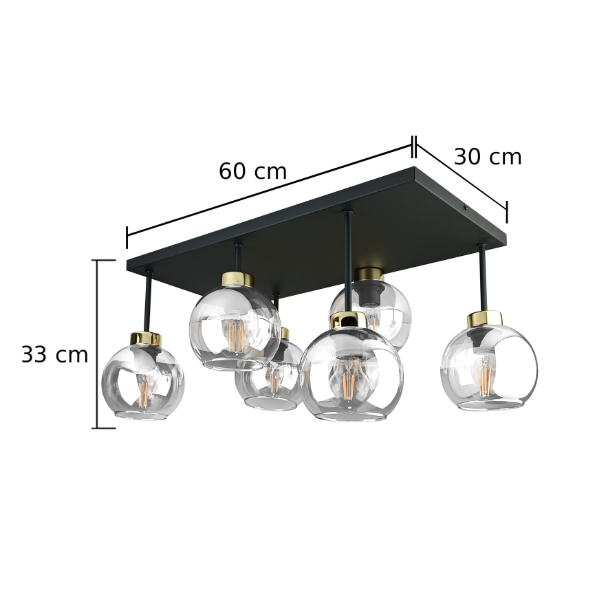 Пристельова люстра NESSA 6xE27/60W/230V чорний/золотий/прозорий