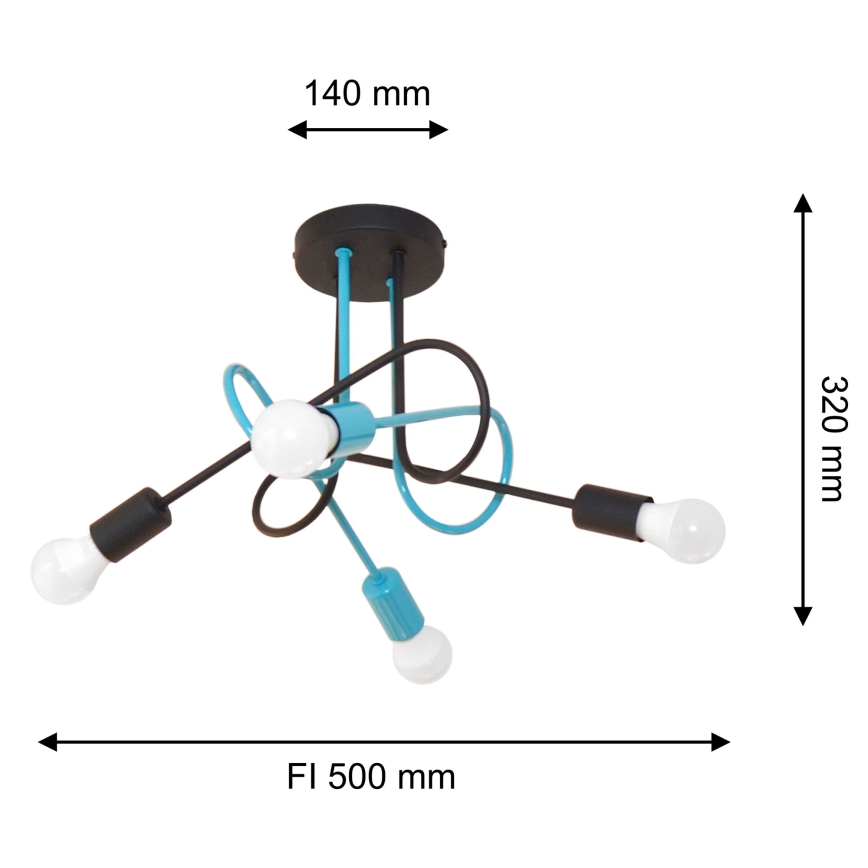 Пристельова люстра OXFORD 4xE27/15W/230V чорний/бірюзовий